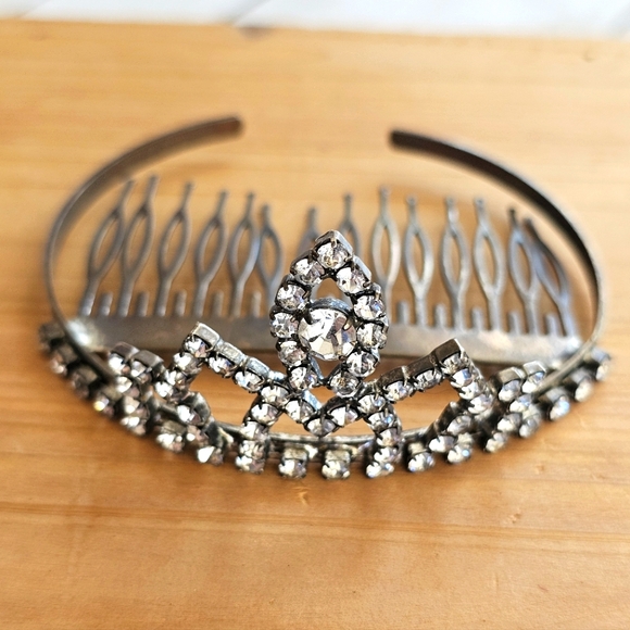 Rare Vintage 1950's Tiara Crown Silver Metal Diamond Rhinestones Hair Comb - Picture 3 of 16